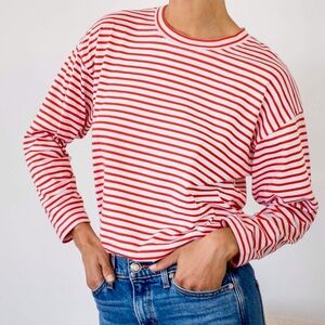AYR (XS) The French Fry Longsleeve Striped T-Shirt in Red/White Crewneck Tee